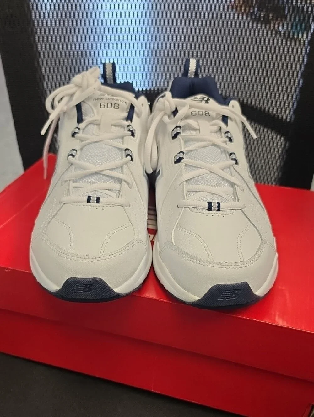 New Balance Men’s White and Navy Athletic Walking Sneakers